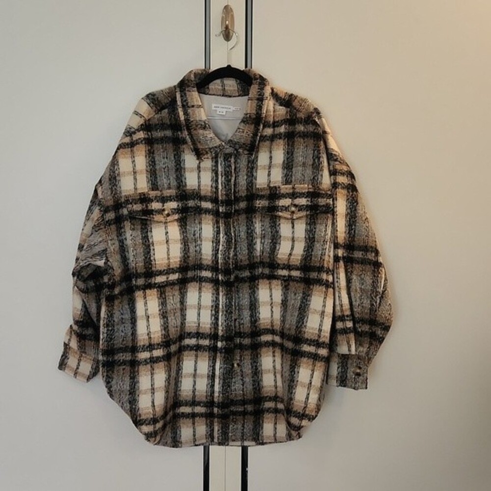 Good American Oversized Plaid Shacket in Neutral size 5/6- US size XXL/XXXL - Picture 13 of 16